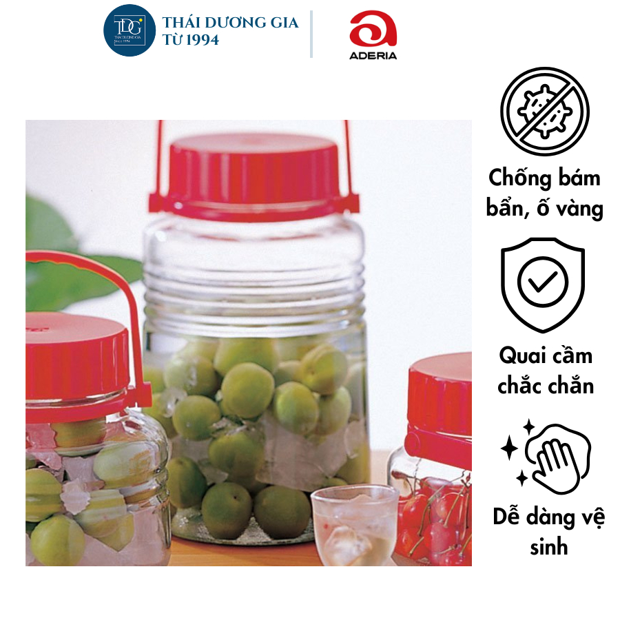 Lọ, Bình Thủy Tinh ngâm, đựng thực phẩm 2 lít thấp nắp đỏ 2 lớp Nhật Bản Aderia-785 | Thái Dương Gia