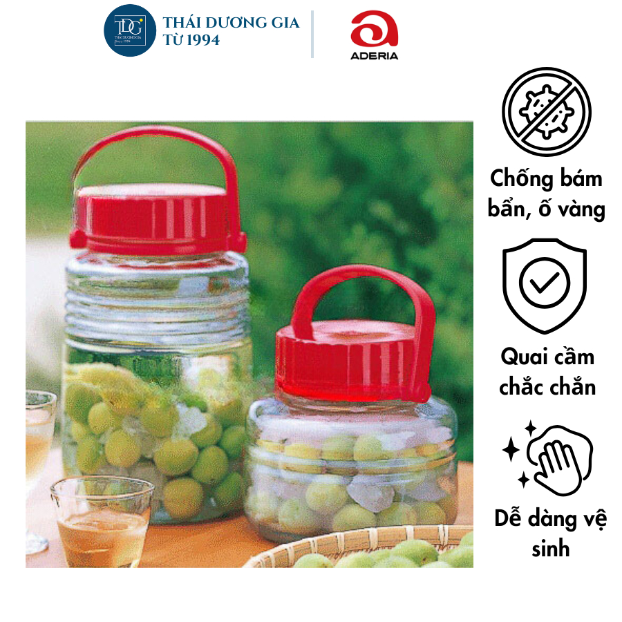 Lọ, Bình Thủy Tinh ngâm, đựng thực phẩm 2 lít thấp nắp đỏ 2 lớp Nhật Bản Aderia-785 | Thái Dương Gia