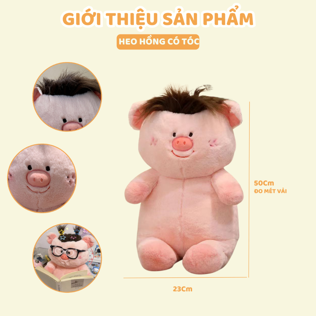 Gấu Bông Heo Có Tóc Vô Tri Đáng Yêu, Thú Nhồi Bông Lợn Hồng Ngộ Nghĩnh Làm Quà Tặng Sinh Nhật Vui Vẻ
