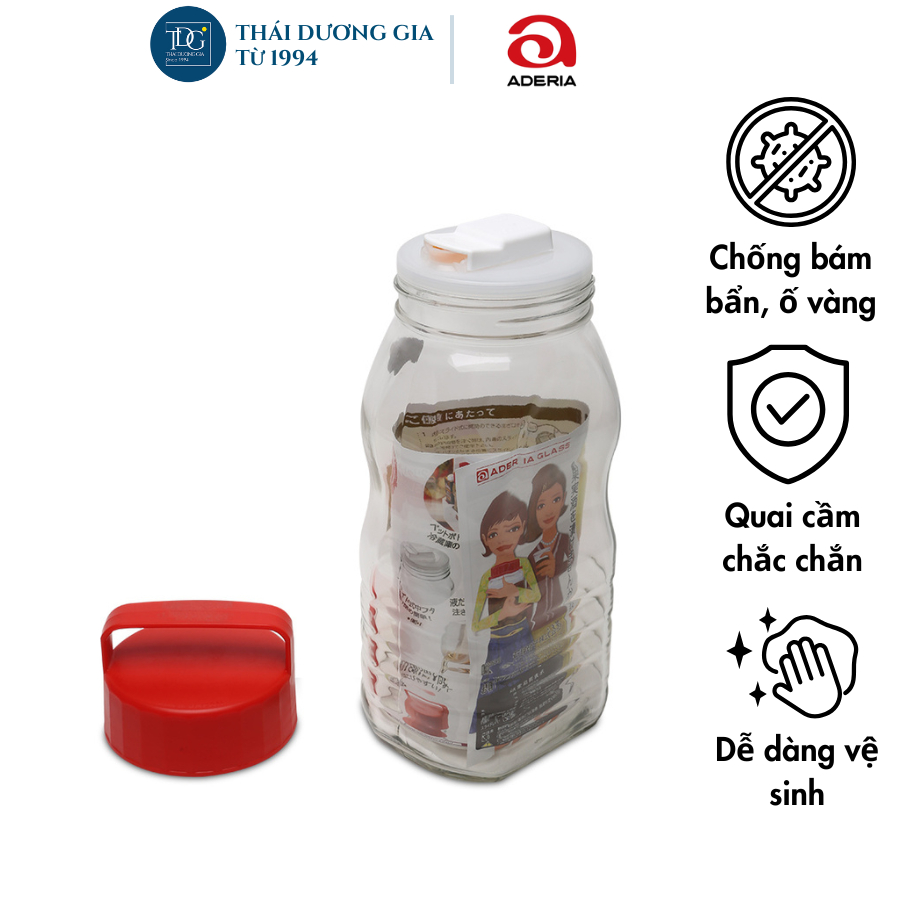 Lọ, bình thủy tinh ngâm, đựng thực phẩm 2 lít nắp đỏ 2 lớp Nhật Bản Aderia-788