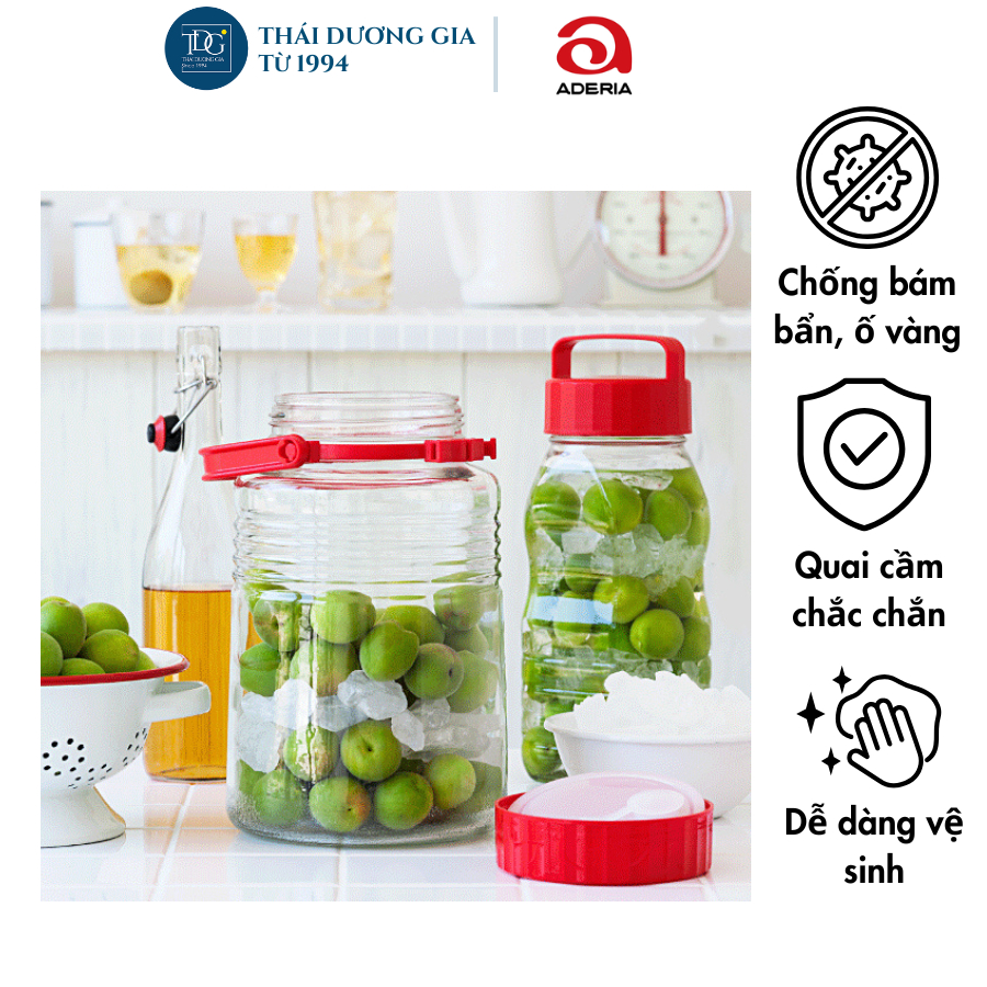 Lọ, bình thủy tinh ngâm, đựng thực phẩm 2 lít nắp đỏ 2 lớp Nhật Bản Aderia-788