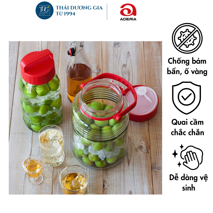 Lọ, bình thủy tinh ngâm, đựng thực phẩm 2 lít nắp đỏ 2 lớp Nhật Bản Aderia-788