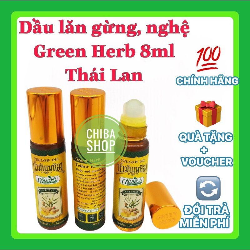 Dầu lăn thảo dược Gừng,nghệ,sả Green Herb 8ml