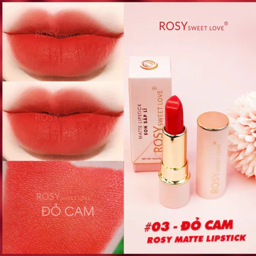 Son thỏi sáp ROSY SWEETLOVE hàng chính hãng, không chì, siêu lì, mềm môi, <MÀU ĐỎ CAM>