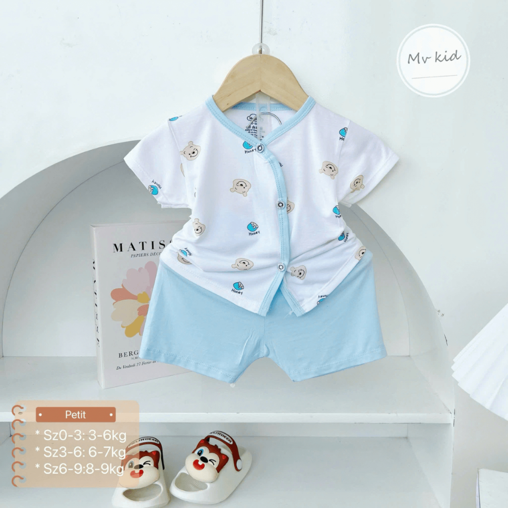 Combo 2/3 bộ cộc tay sơ sinh phối màu thun lạnh mềm mát in hình hoạ tiết cho bé sơ sinh 0-9 tháng [CL02] Đậu Đậu Store