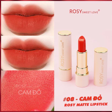Son thỏi sáp ROSY SWEETLOVE hàng chính hãng, không chì, siêu lì, mềm môi, <MÀU CAM ĐỎ>