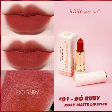 Son thỏi sáp ROSY SWEETLOVE hàng chính hãng, không chì, siêu lì, mềm môi, <MÀU ĐỎ RUBY>