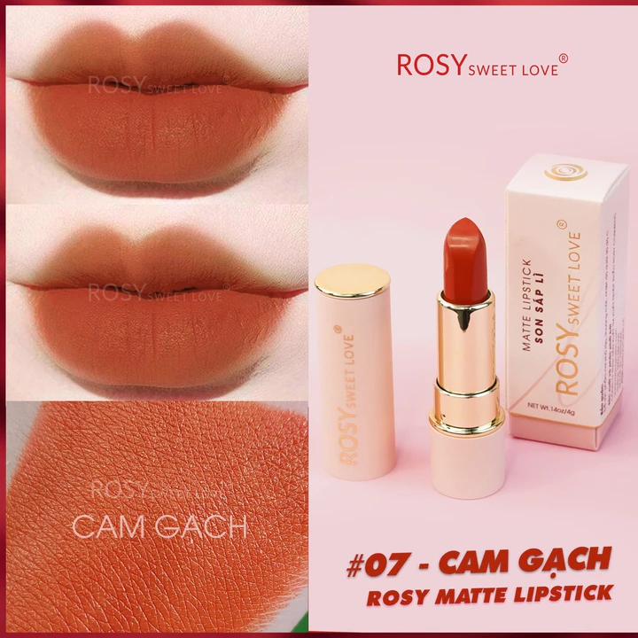 Son thỏi sáp ROSY SWEETLOVE hàng chính hãng, không chì, siêu lì, mềm môi, <MÀU CAM GẠCH>