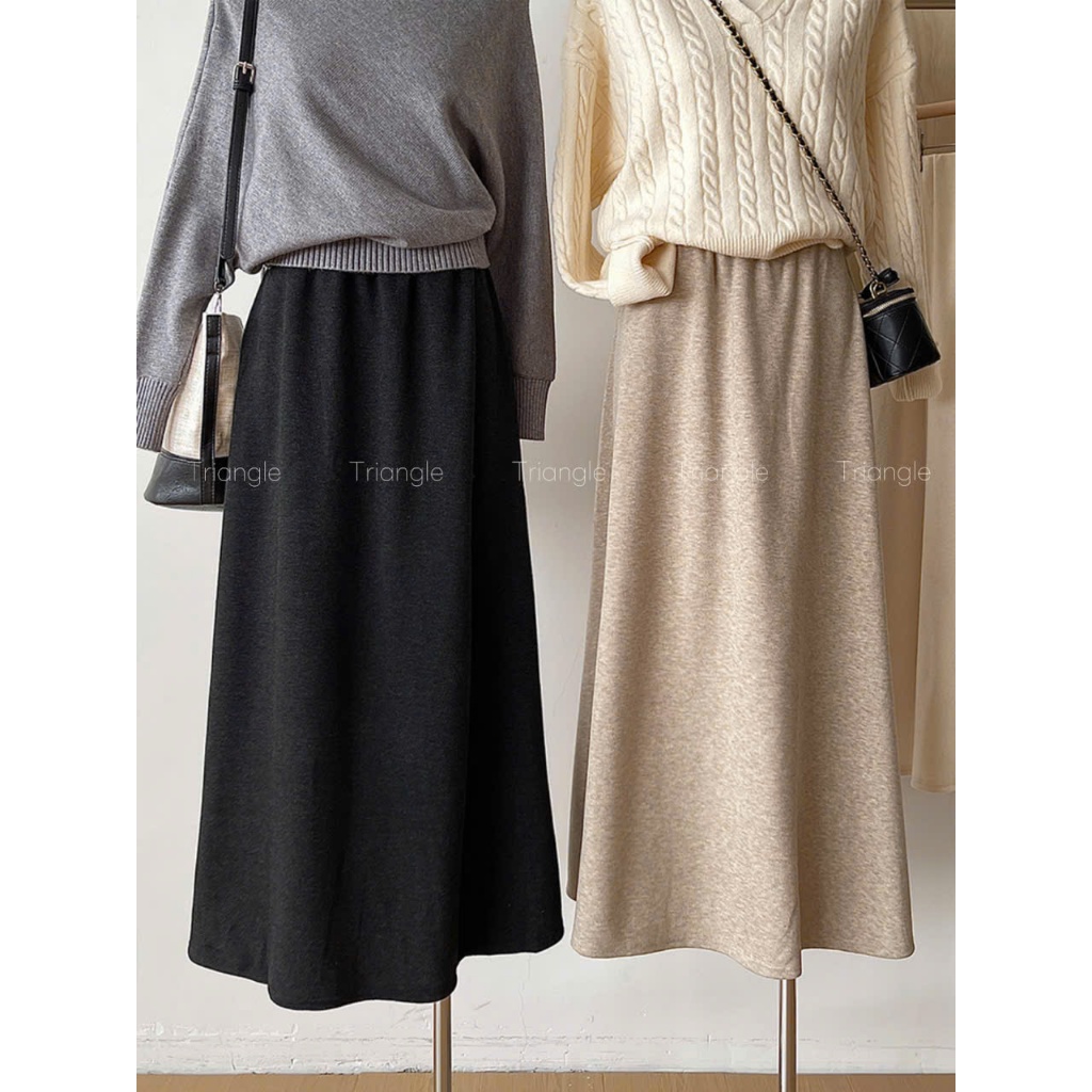 Triangle - (Giá thanh lý, không hoàn) Easy knitted skirt Chân váy len midi dáng A nhẹ nhàng Hàn Quốc