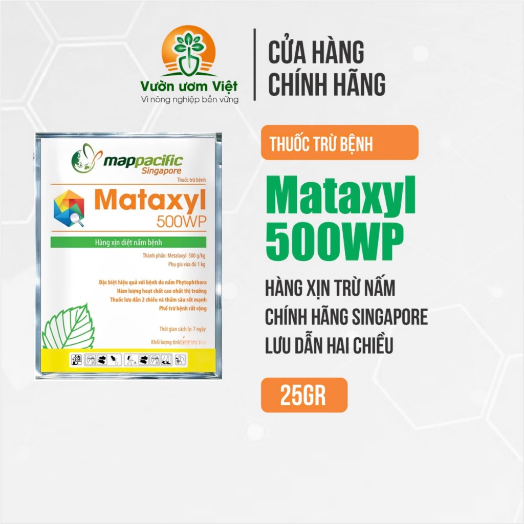 Thuốc trừ bệnh Mataxyl 500WP chính hãng Mappacific nhập khẩu Singapore - 25gr