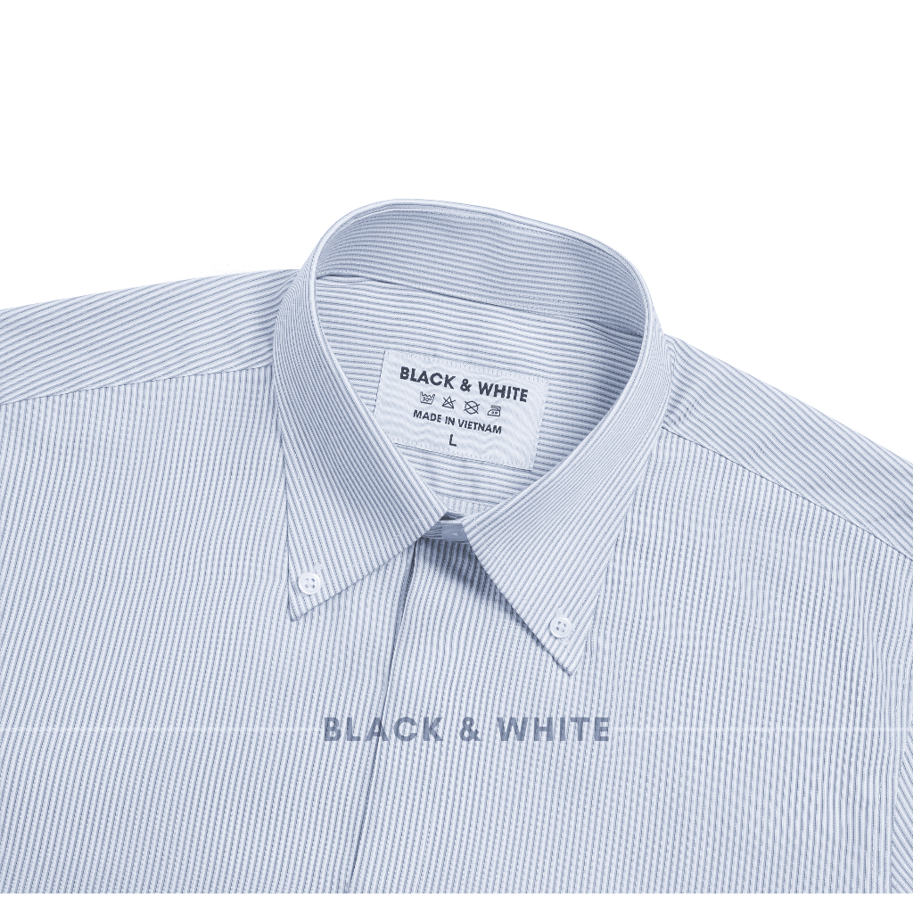 Sơmi nam kẻ dọc tăm xanh, cổ BUTTON DOWN cotton bamboo cao cấp