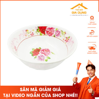 Tô nhựa họa tiết hoa hồng đỏ loại tô sâu bát nhựa phíp dùng làm tô hủ tiếu, tô bán bún, tô ăn mì