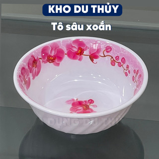 Tô nhựa họa tiết hoa hồng đỏ loại tô sâu bát nhựa phíp dùng làm tô hủ tiếu, tô bán bún, tô ăn mì