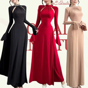 Áo Dài TINH TÚ - Set kèm quần, thiết kế cutout tay loe sang trọng, đính đá cổ áo Blink ấn tượng