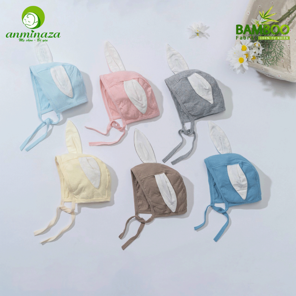 Mũ Tai Gấu,Tai Thỏ Cho Bé 0-6 Tháng Vải Sợi Tre Tăm Cao Cấp - Hàng Chính Hãng MIN0014T,MIN0013T