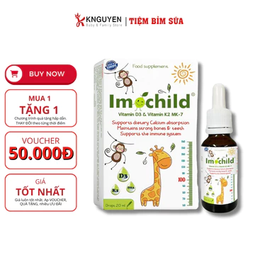 D3K2 cho trẻ sơ sinh, Vitamin D3 K2 Mk7 Hỗ Trợ Phát Triển Chiều Cao Cho Bé - D3 K2 IMOCHILD Lọ 20ml