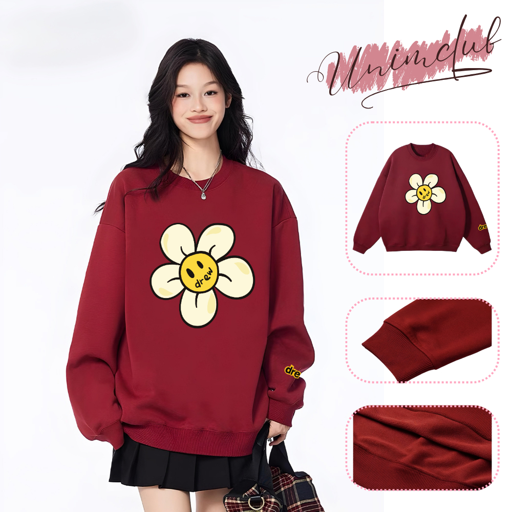 [Nỉ Chân Cua] Áo Sweater Mặt Cười Bông Hoa Form Rộng Vải Nỉ Cao Cấp Nhiều Màu Unim Store - SW09