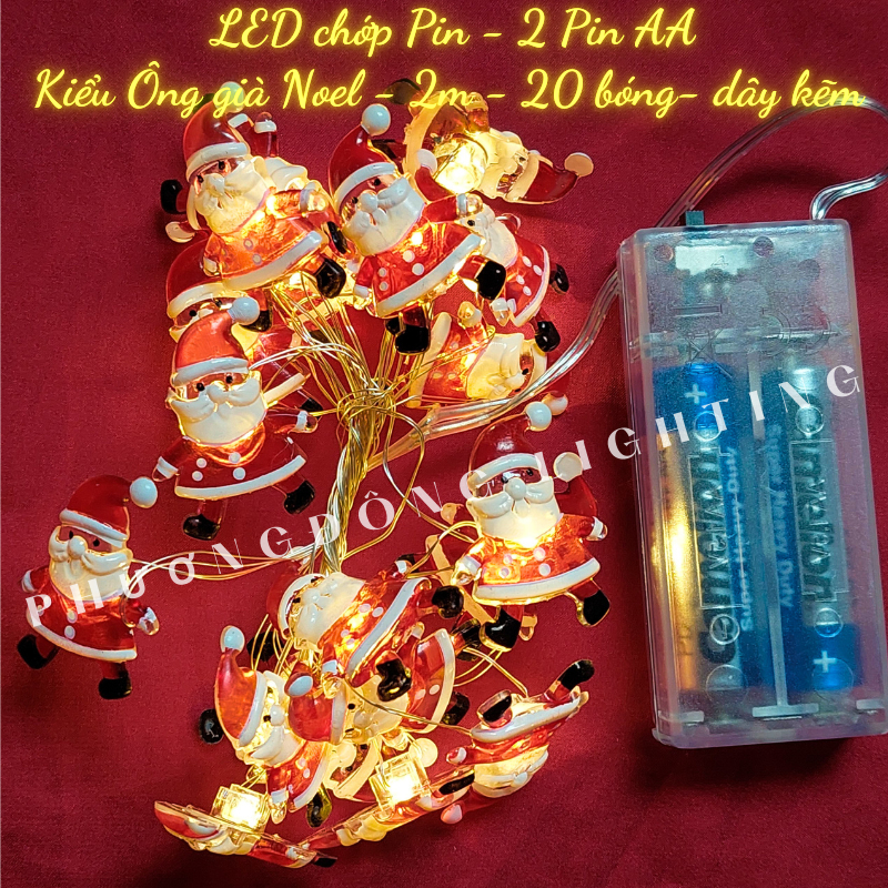 Đèn LED Chớp Pin Bi Đục Trăng sao Ông Già Noel Trái châu merry Xài Pin AA