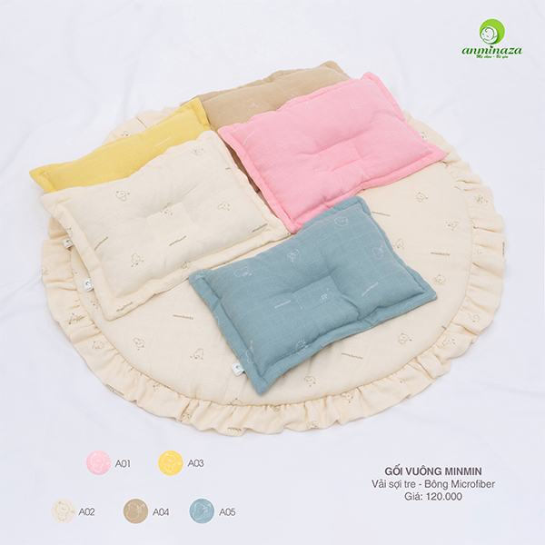 Gối Đầu Cho Bé Anminaza Vải Sợi Tre - Bông Microfiber Cao Cấp - Hàng Chính Hãng APK0019,APK0020