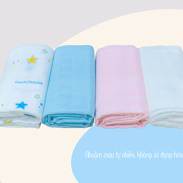 Hộp 10 Khăn Sữa 25x25cm Anminaza Vải Sợi Tre Cao Cấp Gồm 2 Lớp Kháng Khuẩn-Mềm Mịn-Thấm Hút Tốt
