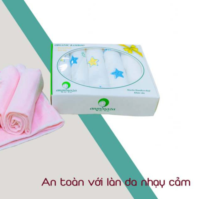 Hộp 10 Khăn Sữa 25x25cm Anminaza Vải Sợi Tre Cao Cấp Gồm 2 Lớp Kháng Khuẩn-Mềm Mịn-Thấm Hút Tốt