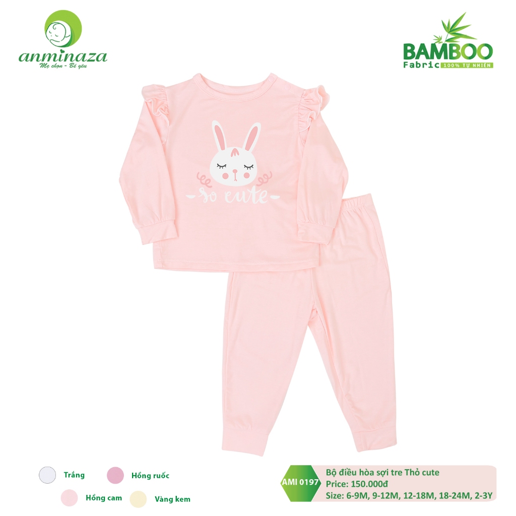 Đồ Bộ Dài Tay Bé Gái  Vai Bèo Cánh Tiên Vải Sợi Tre Mềm Mịn Và Co Dãn - Hàng Chính Hãng AMI0197