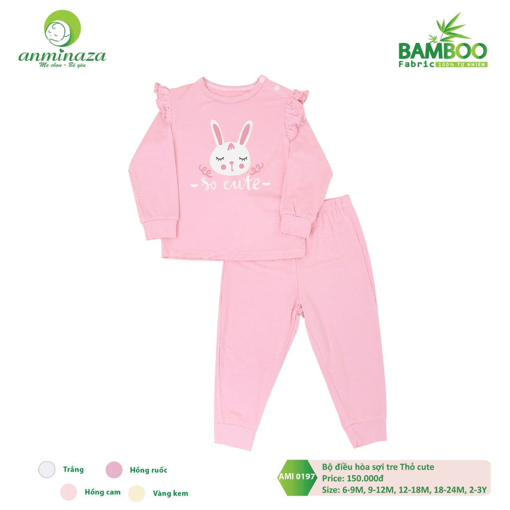 Đồ Bộ Dài Tay Bé Gái  Vai Bèo Cánh Tiên Vải Sợi Tre Mềm Mịn Và Co Dãn - Hàng Chính Hãng AMI0197