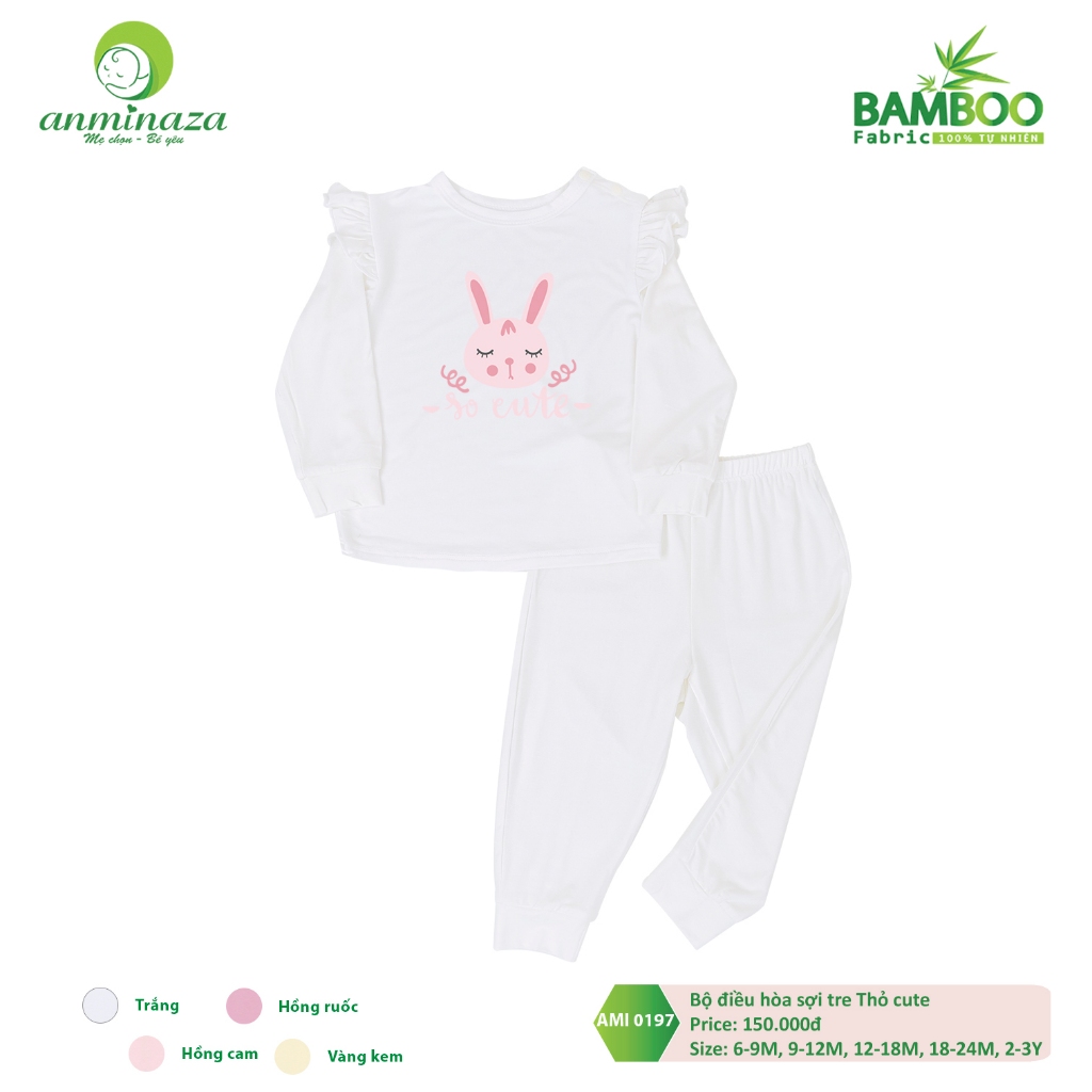 Đồ Bộ Dài Tay Bé Gái  Vai Bèo Cánh Tiên Vải Sợi Tre Mềm Mịn Và Co Dãn - Hàng Chính Hãng AMI0197