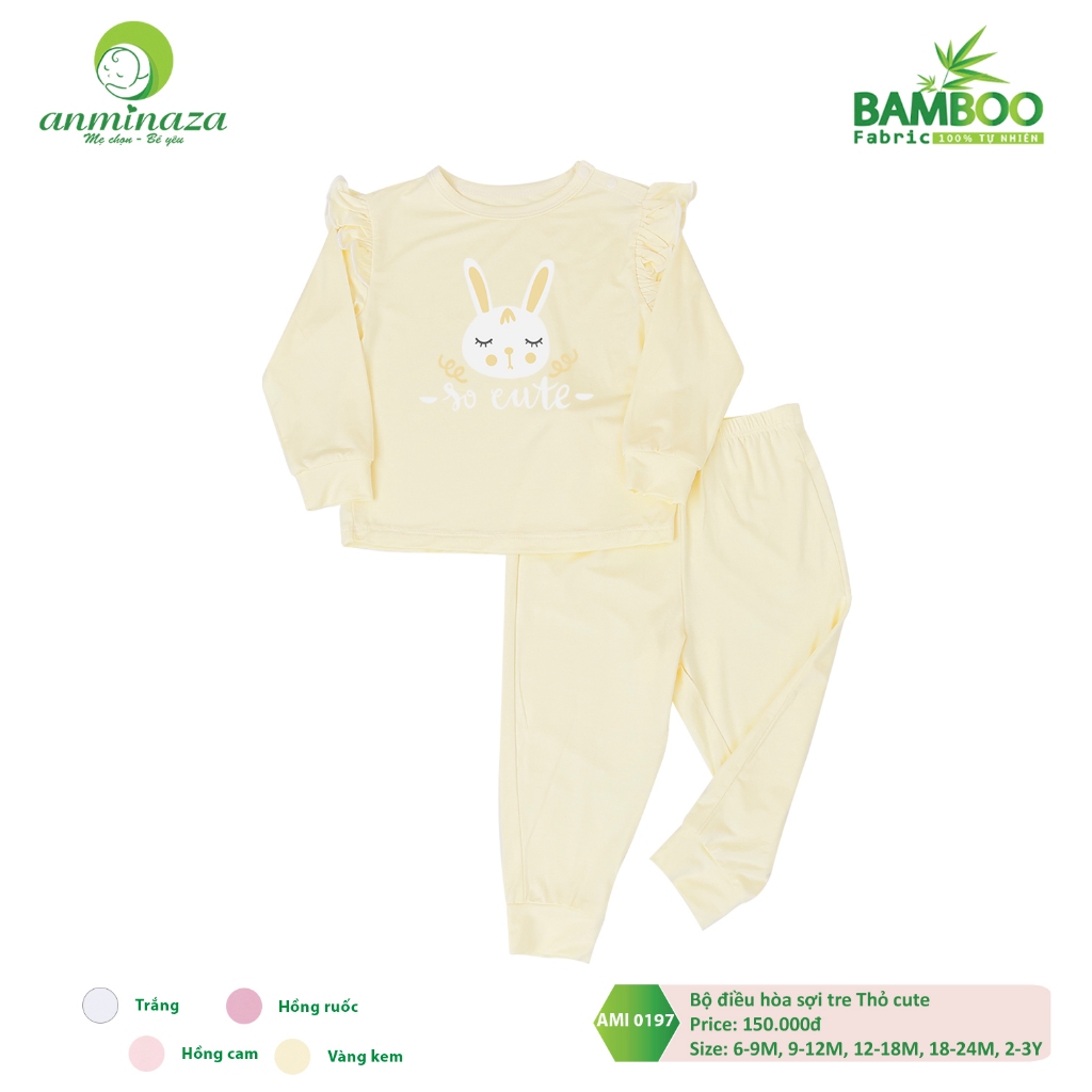 Đồ Bộ Dài Tay Bé Gái  Vai Bèo Cánh Tiên Vải Sợi Tre Mềm Mịn Và Co Dãn - Hàng Chính Hãng AMI0197