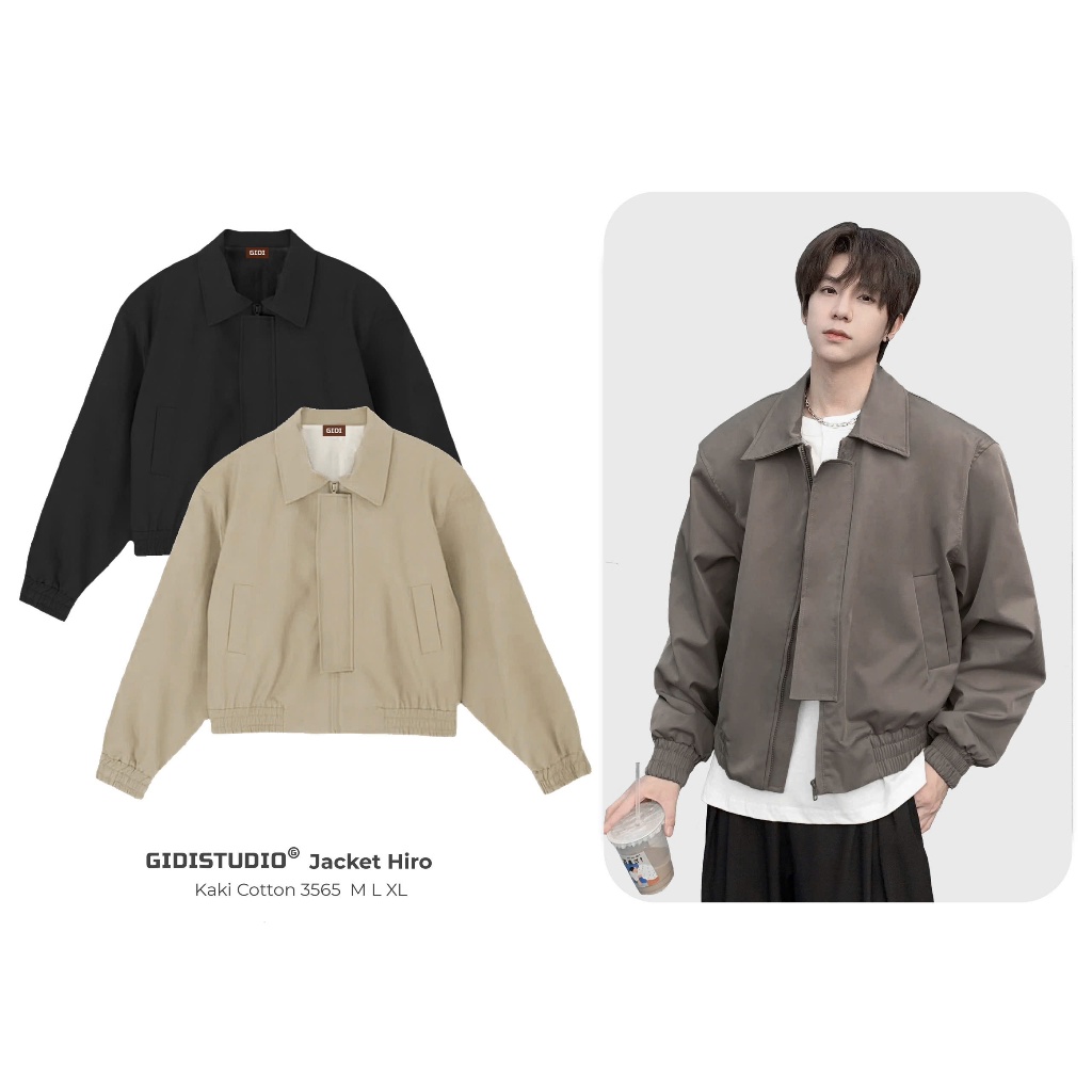 Áo khoác kaki HIRO form BOXY Nam Nữ Unisex – Áo Jacket DÁNG LỬNG chất kaki mịn, đứng form khóa zip GIDI