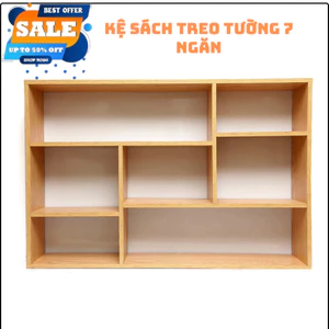 Kệ Sách Treo Tường Kệ Trang Trí Kệ Sách Gỗ 7 Ngăn Vân Gỗ Kích thước 120x80x20cm tặng kèm ốc vít tường
