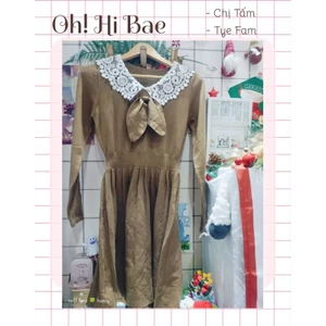Đầm len tay dài tiểu thư váy dập ly