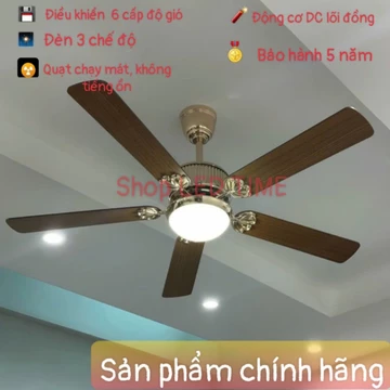 (Động cơ DC inverter -100% lõi đồng) Quạt Trần Đèn, Quạt Trần 5 Cánh gỗ, 6 Cấp Độ Gió, 3 Chế Độ Đèn, Điều Khiển Từ Xa