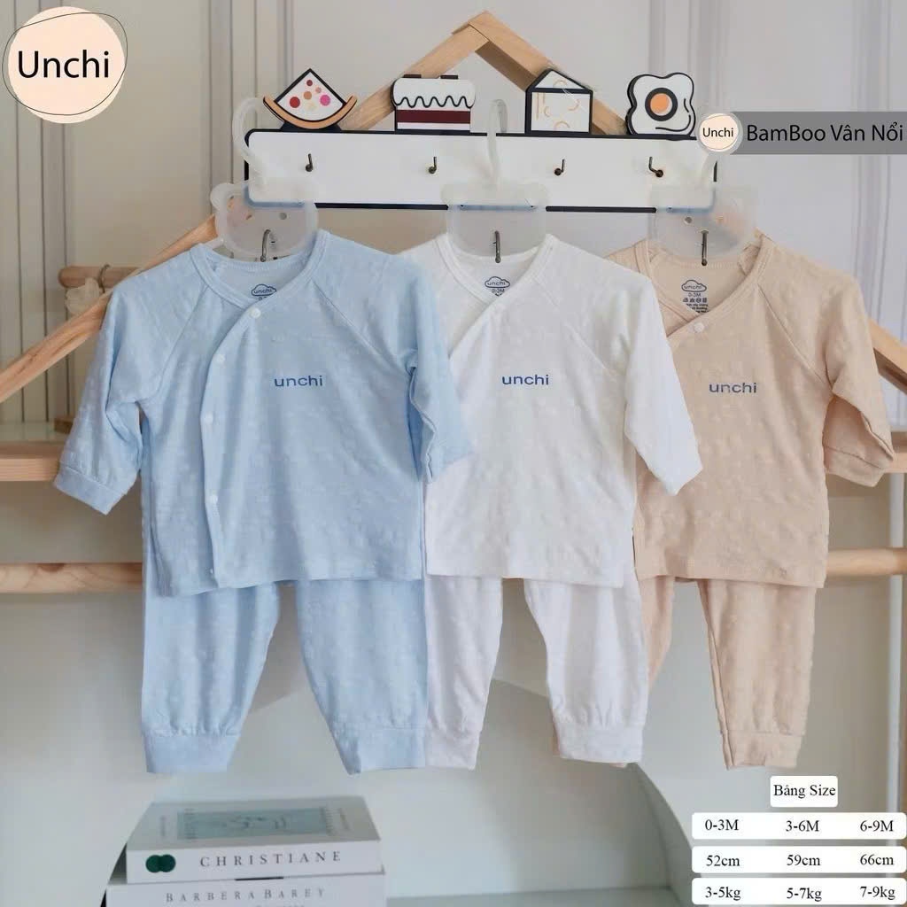 BD38. (Form nhỏ) Bộ Quần Áo Sơ Sinh Unchi Vải Petit Bamboo Vân Nổi Mềm Mỏng Mát Cho Bé Sơ Sinh Từ 3-8kg
