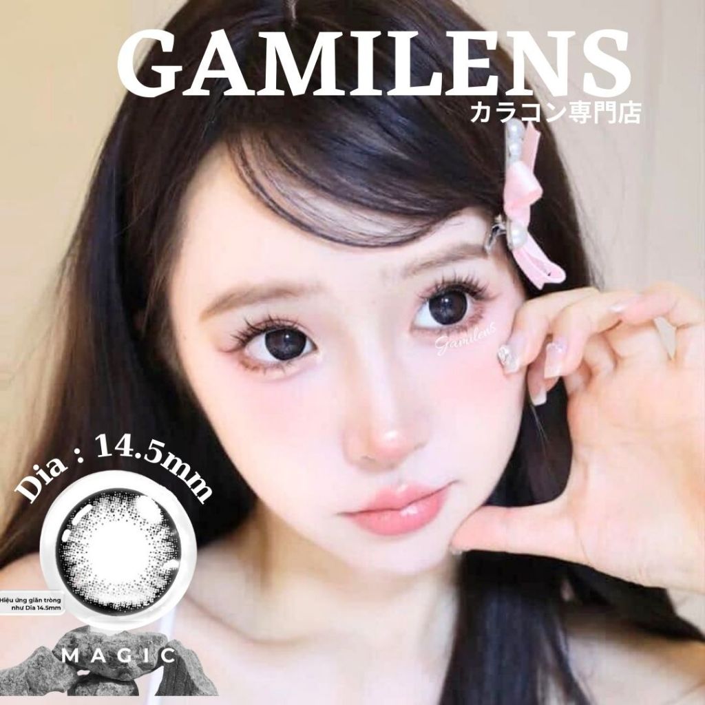 Lens đen giãn tròng 14.5mm Magic black có cận 6 Tháng Hàn Quốc Gamilens