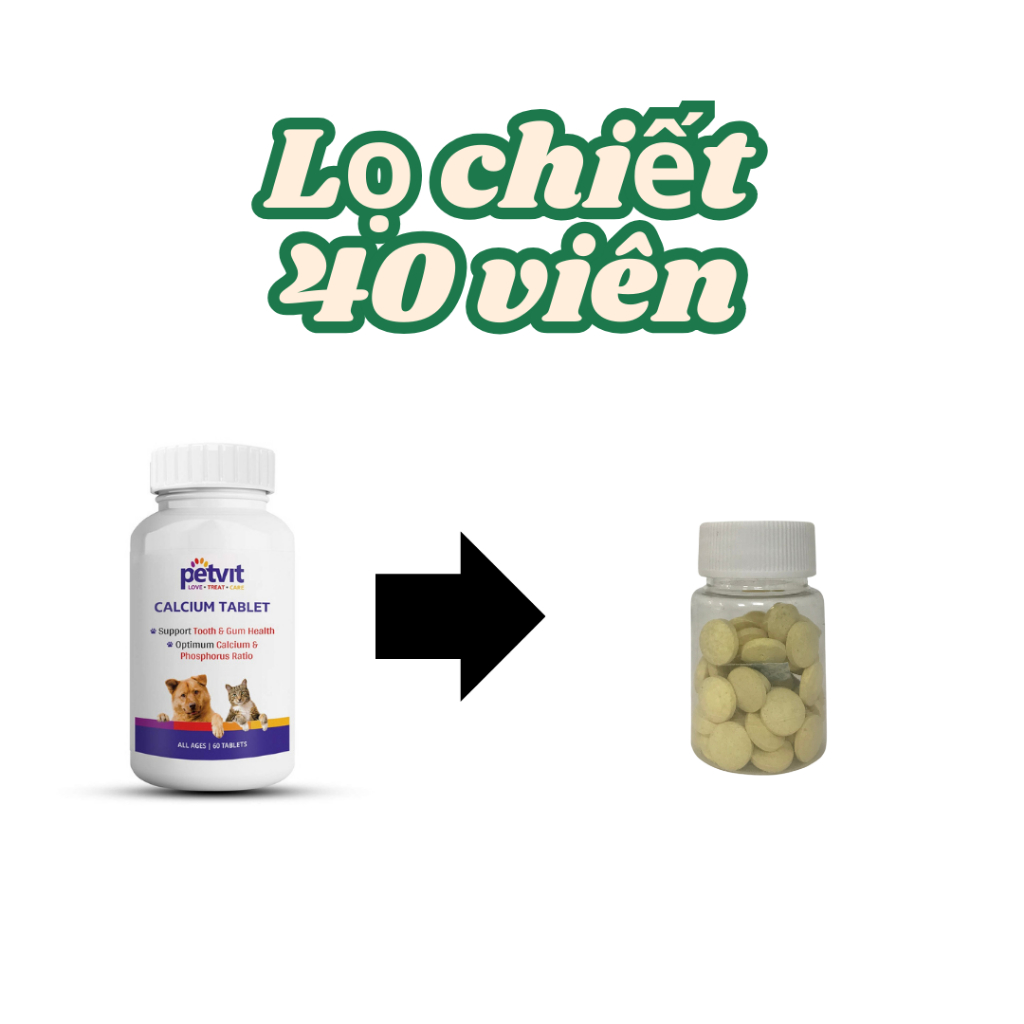 Canxi cho chó mèo vị sữa dê Petvit , lọ chiết 40 viên