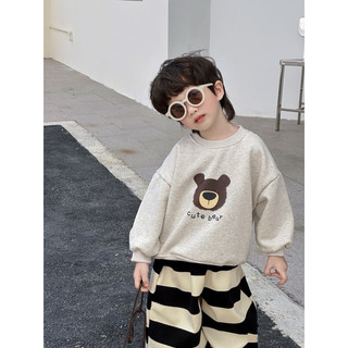 Áo nỉ cho bé Batala Kids, Áo SWEATER nỉ bông cho bé trai bé gái GHI XÁM in hình chú MẶT GẤU NÂU thu đông 2024