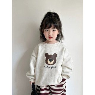 Áo nỉ cho bé Batala Kids, Áo SWEATER nỉ bông cho bé trai bé gái GHI XÁM in hình chú MẶT GẤU NÂU thu đông 2024