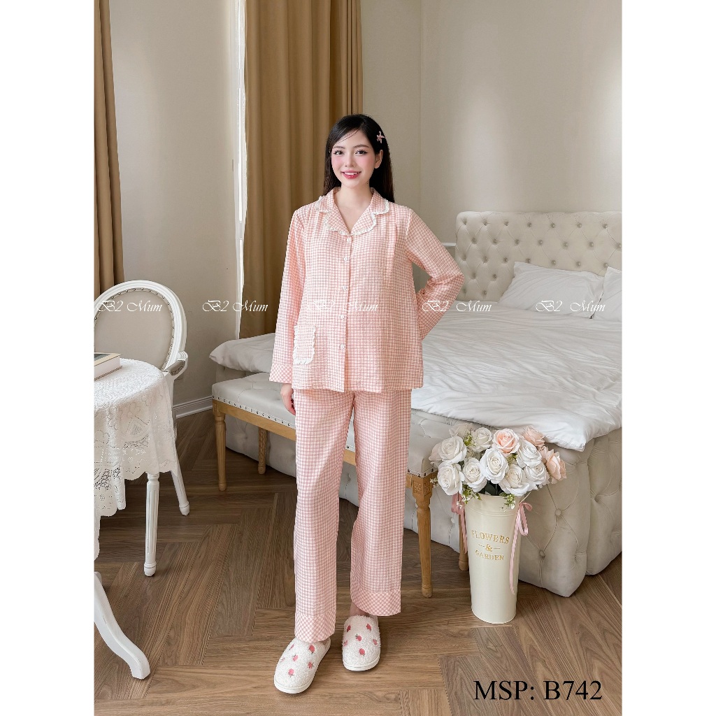 Bộ Mặc Nhà Và Sau Sinh Cho Mẹ Bầu Đũi Mềm, Thoáng Mát, Dễ Chịu B742 Thiết Kế By B2MUM
