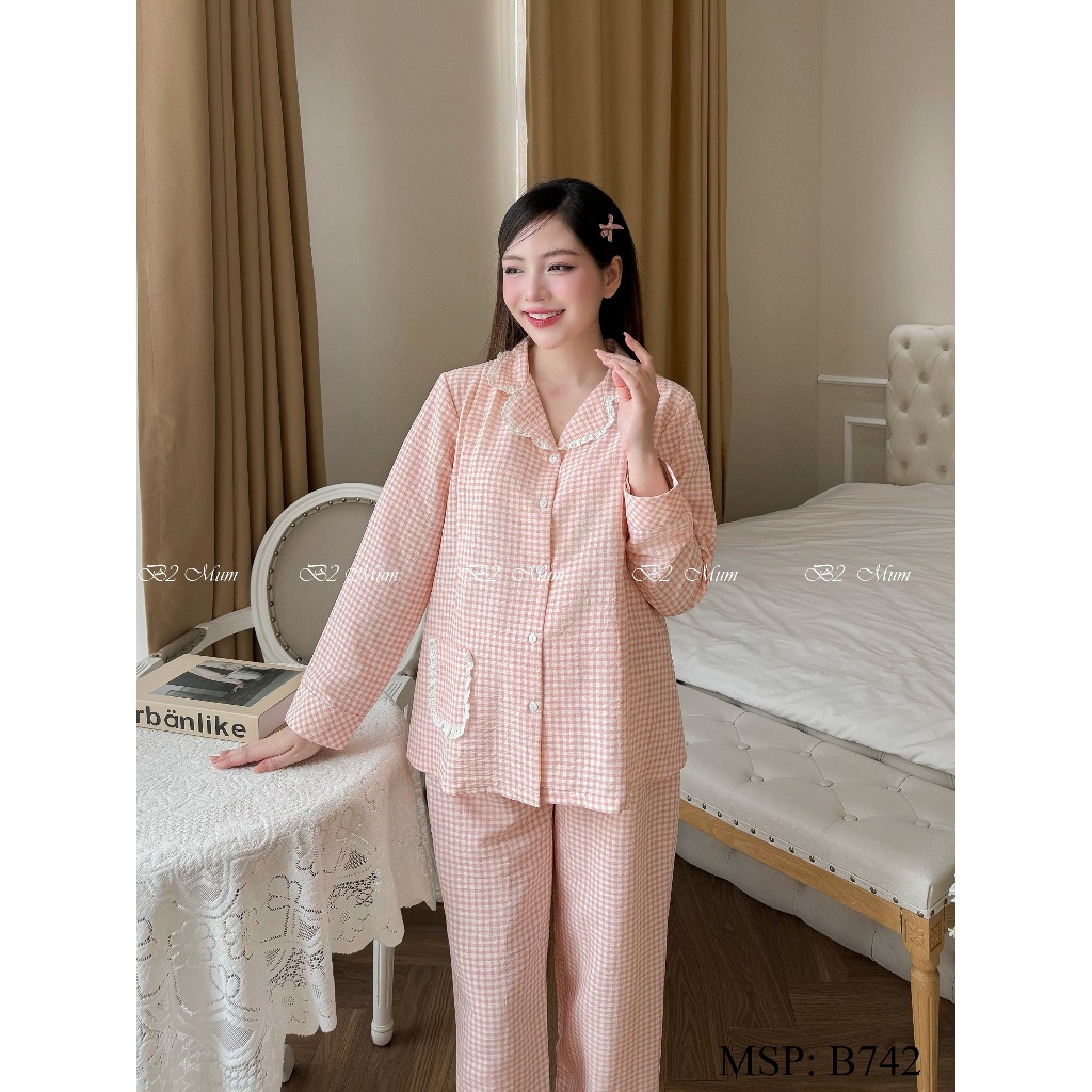 Bộ Mặc Nhà Và Sau Sinh Cho Mẹ Bầu Đũi Mềm, Thoáng Mát, Dễ Chịu B742 Thiết Kế By B2MUM