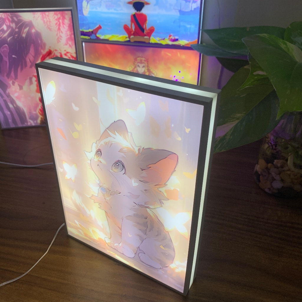 Tranh đèn led 3D đổi màu động vật cute - Tranh đèn led 3D trang trí bàn làm việc, đèn ngủ