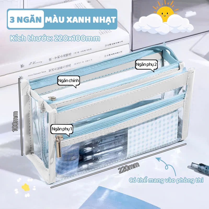 Túi Đựng Bút Trong Suốt Màu Pastel, Túi Bút Nhiều Ngăn Siêu Xinh Đựng Đồ Dùng Học Tập