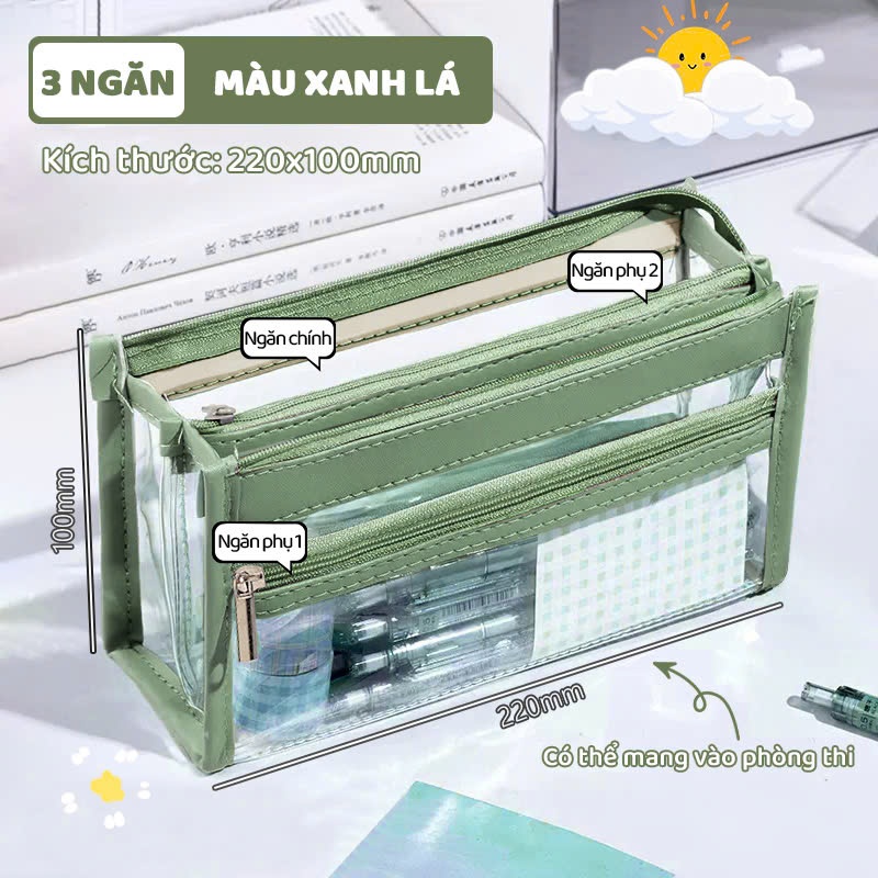 Túi Đựng Bút Trong Suốt Màu Pastel, Túi Bút Nhiều Ngăn Siêu Xinh Đựng Đồ Dùng Học Tập