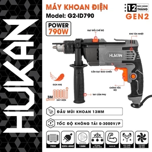 Máy Khoan Điện Hukan G2-ID790|Đầu Kẹp 13mm Mạnh Mẽ, Chuyên Khoan Tường, Sắt, Gỗ & Bắt Vít làm việc trên nhiều vật liệu