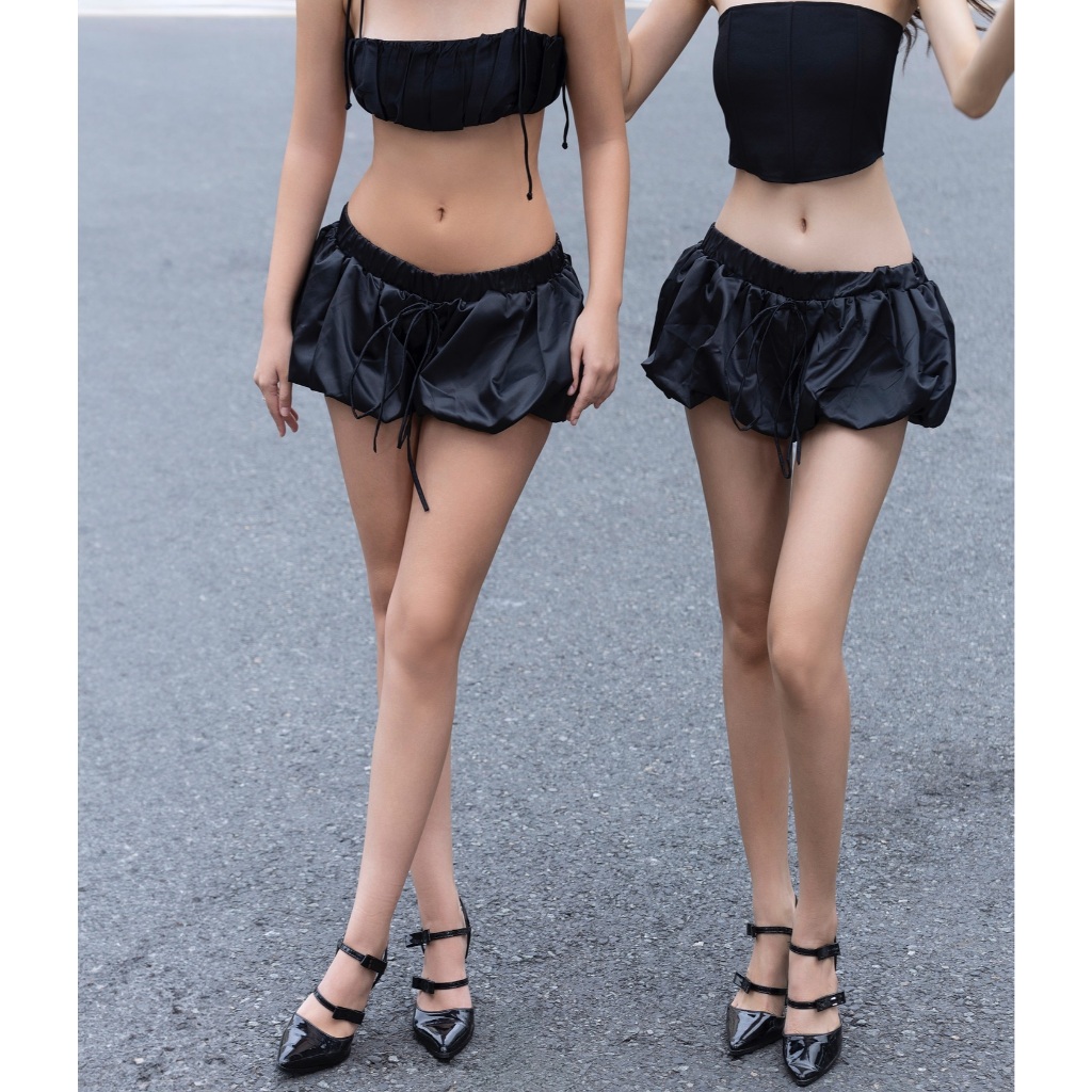Ảnh Quần Váy Ngắn Bí Dáng Phồng Màu Đen Brand TSUN Chính Hãng - Pumpkin Mini Skirt, Nữ, May 2 Lớp 4