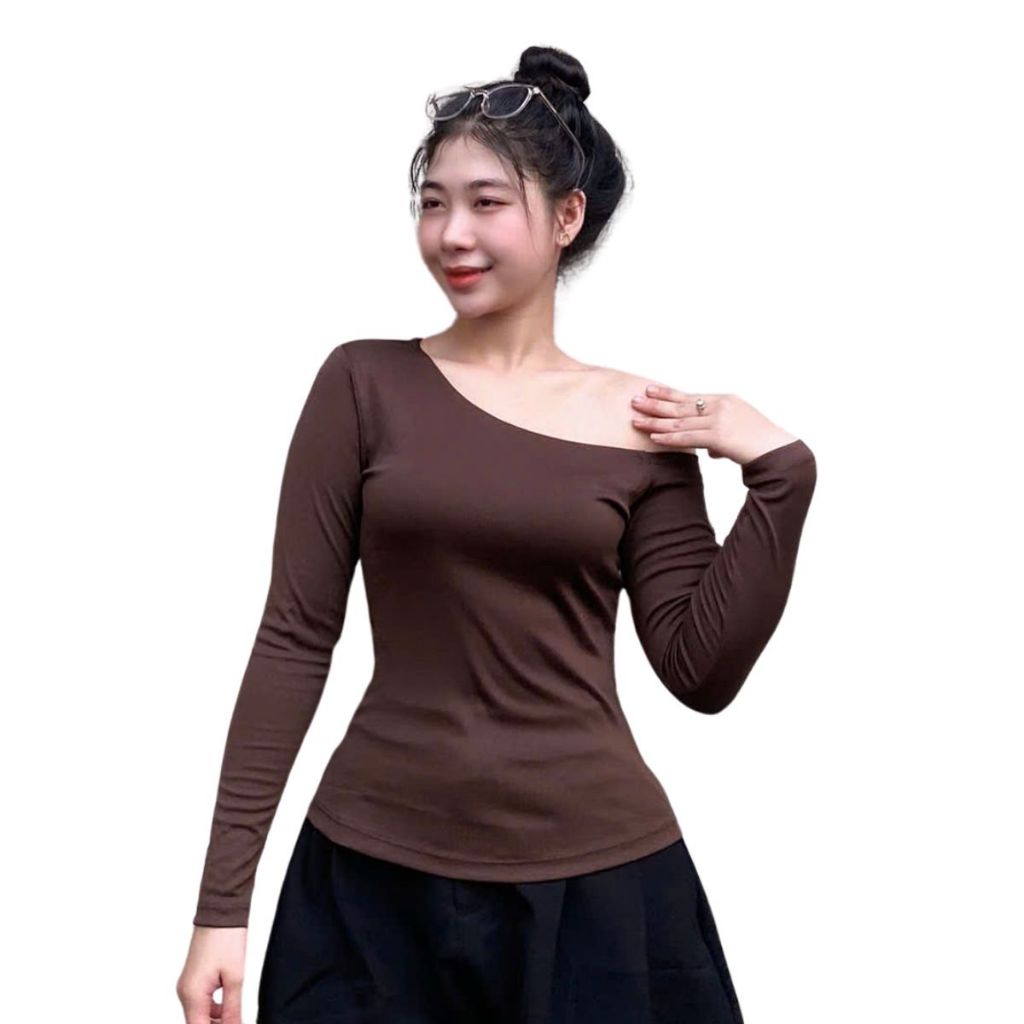 Áo Trễ Vai Tay Dài Bigsize ESHOP MS290 Áo Thun Nữ Lệch Vai Ôm Body Thun Gân Tăm Sang Chảnh 40-85kg