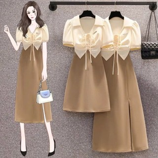 Đầm Bigsize Nữ, Set 2 Món Váy Hai Dây Kèm Áo Thun Khoác Ngoài Vải Thun Gân Co Giãn