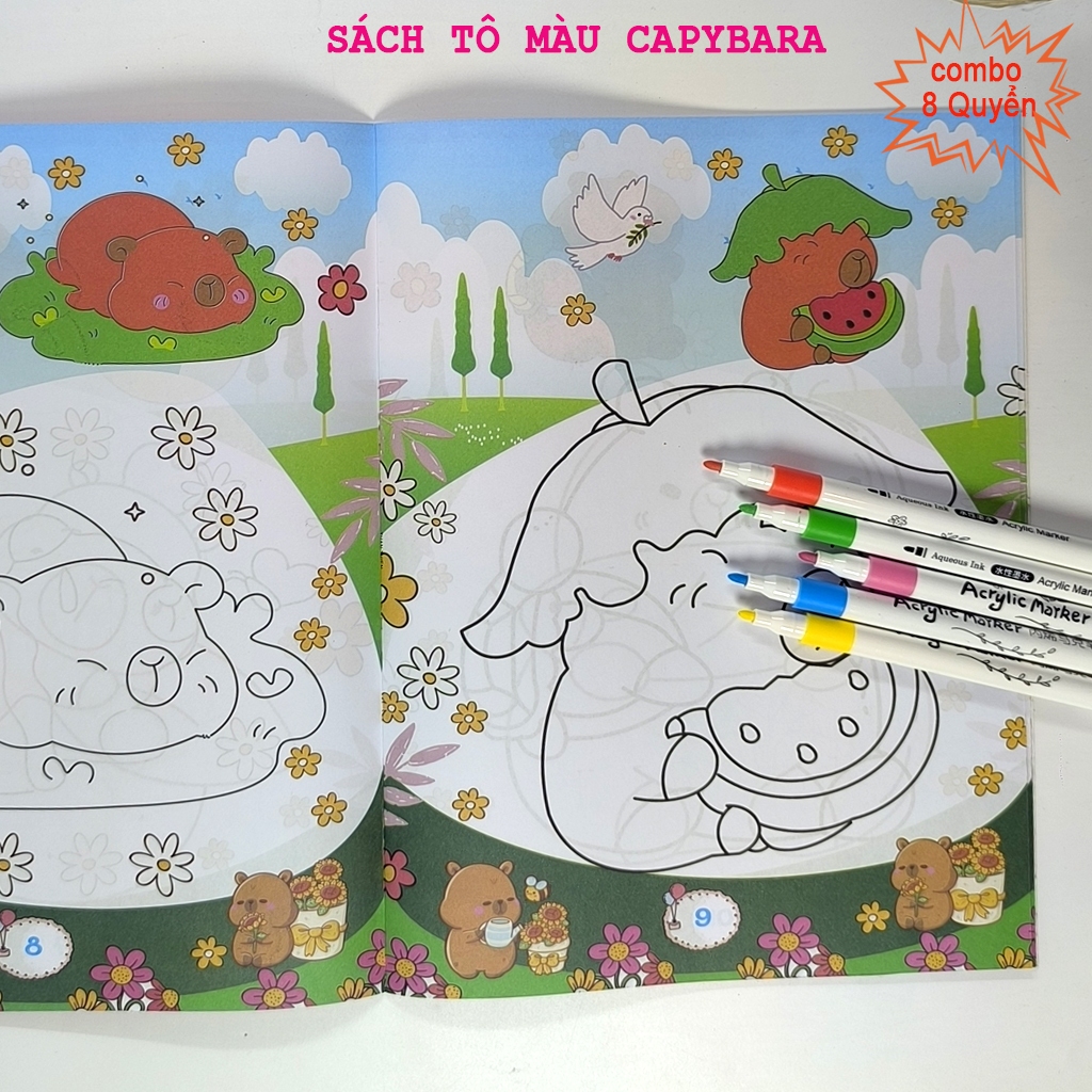 Sách-Combo Bộ 8 Quyển Tô Màu Capypara Nhiều Chủ Đề Phong Phú-Kèm Quà Tặng Cho Bé