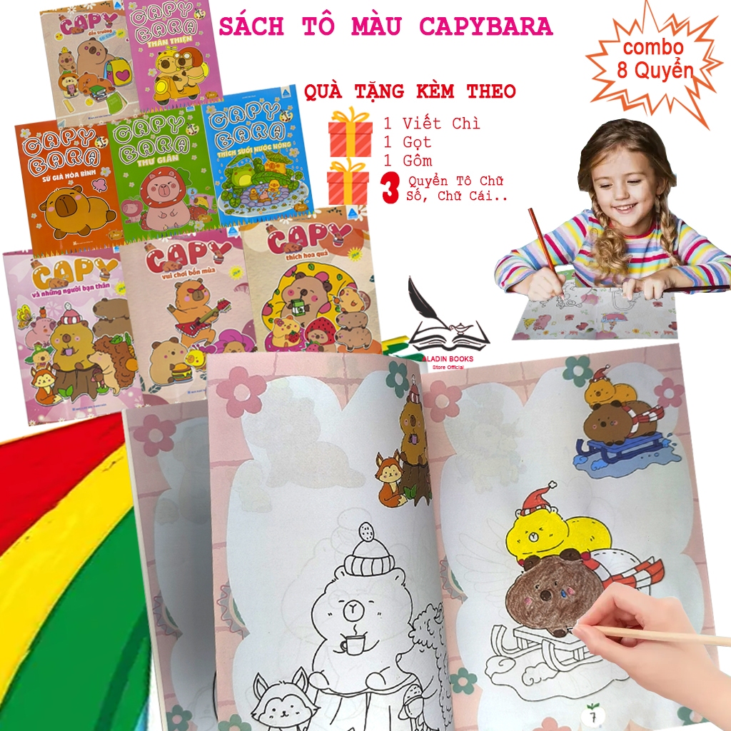 Sách-Combo Bộ 8 Quyển Tô Màu Capypara Nhiều Chủ Đề Phong Phú-Kèm Quà Tặng Cho Bé