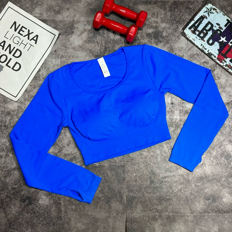 Áo croptop dài tay tập gym,yoga lưng kín chất dệt 8% spandex cao cấp GB206